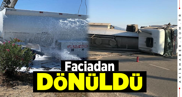 Denizli'de Yakıt Dolu Tanker Kaza Yaptı