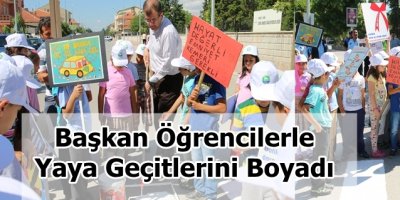 Başkan Öğrencilerle Yaya Geçitlerini Boyadı