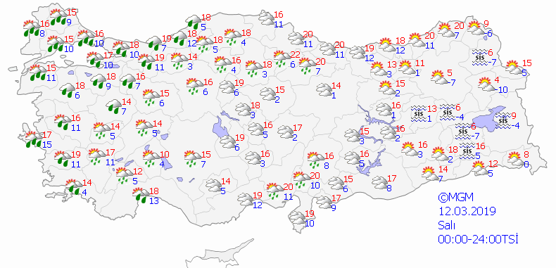 Denizli hava durumu 12-13 Mart 2019